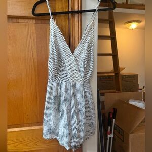 Striped White/Navy Romper